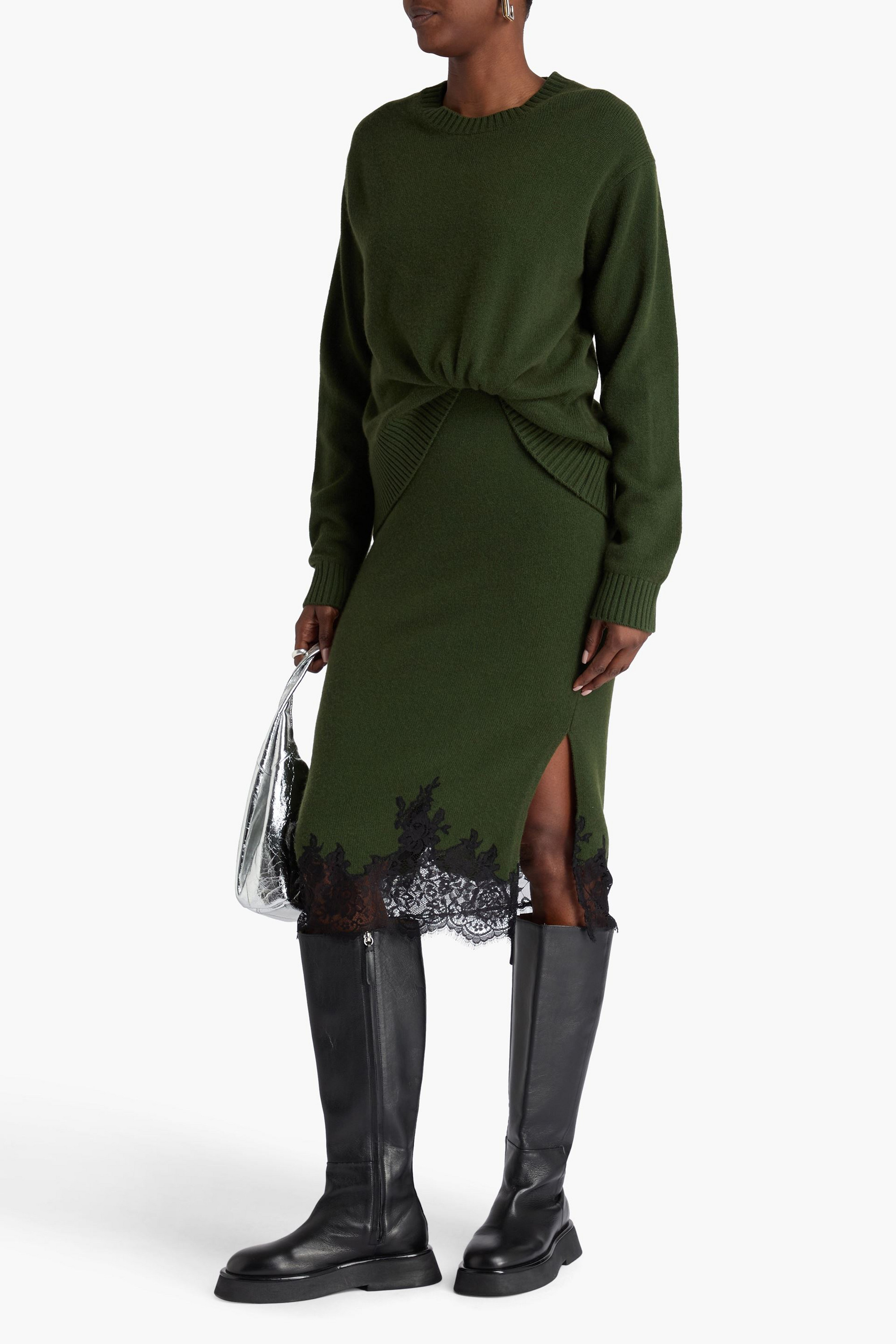 3.1 Phillip Lim Layered lace-trimmed knitted midi dress