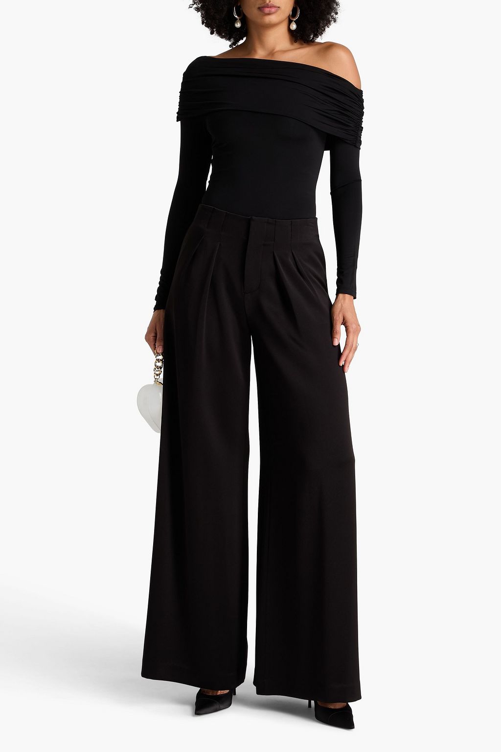 ALICE + OLIVIA Off-the-shoulder ruched stretch-jersey bodysuit