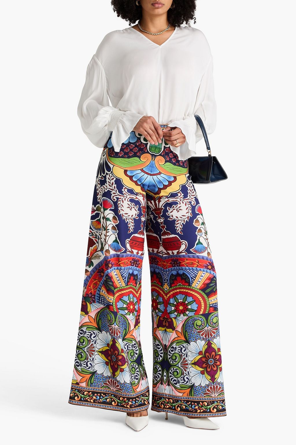 ALICE + OLIVIA Gathered crepe de chine blouse