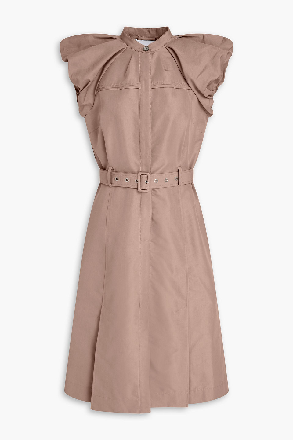 3.1 Phillip Lim Belted Ruffled Cotton-blend Shirt Dress In Brown