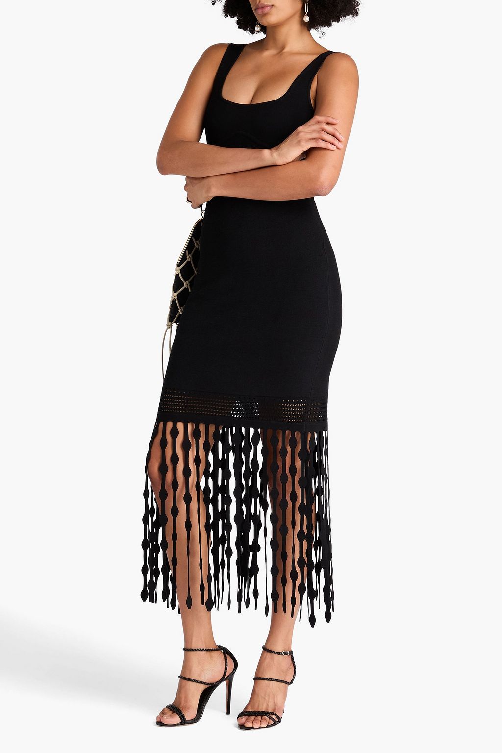 SIMKHAI Signa fringed stretch-knit midi dress