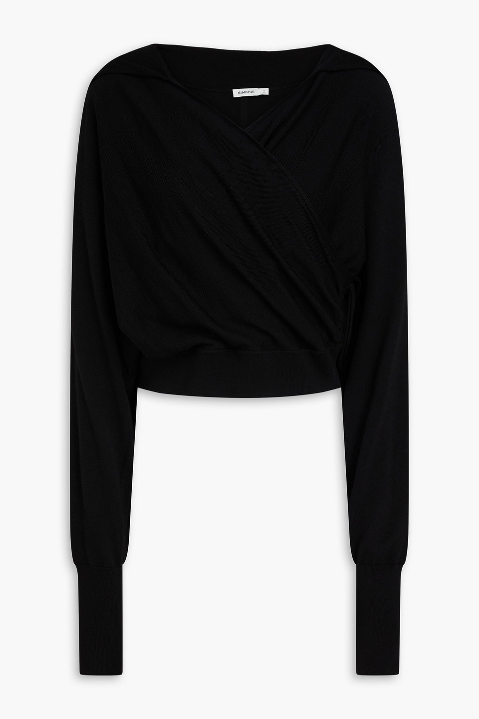 Simkhai Riley Wrap-effect Merino Wool Hooded Sweater In Black