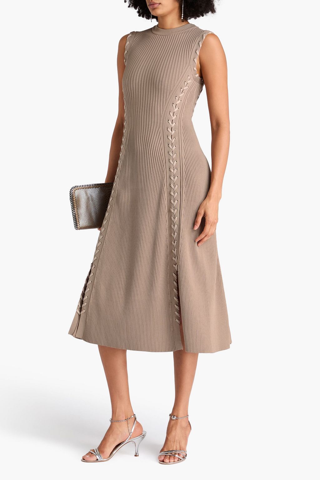 SIMKHAI Lorena lace-up ribbed-knit midi dress