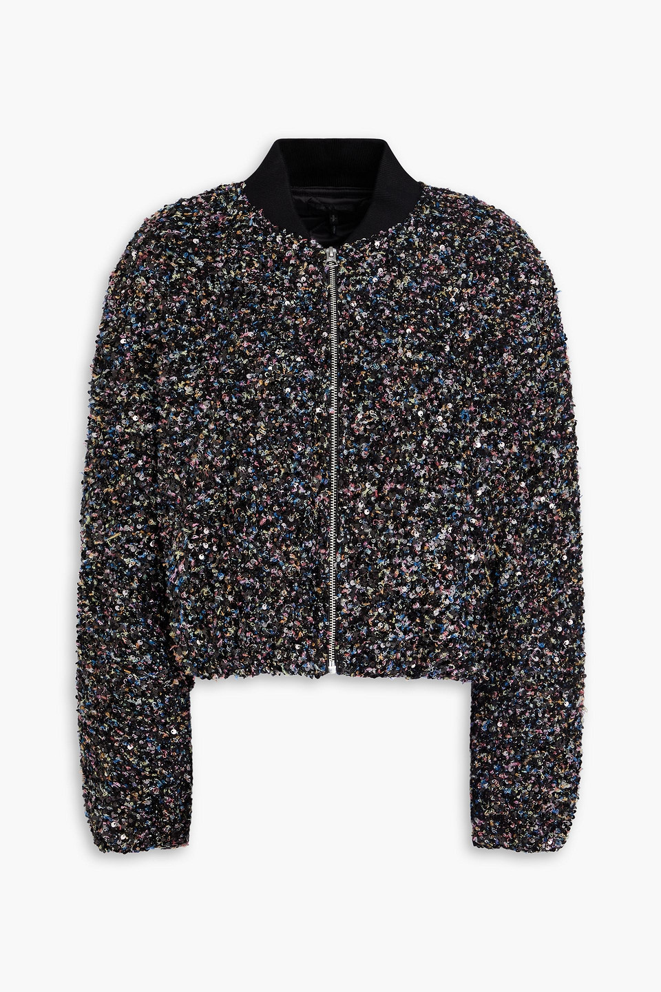 rag & bone - samira sequin-embellished bouclé bomber jacket - black - xxs