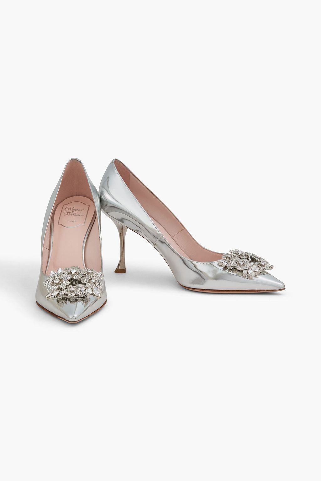 ROGER VIVIER Bouquet Strass crystal-embellished metallic leather pumps