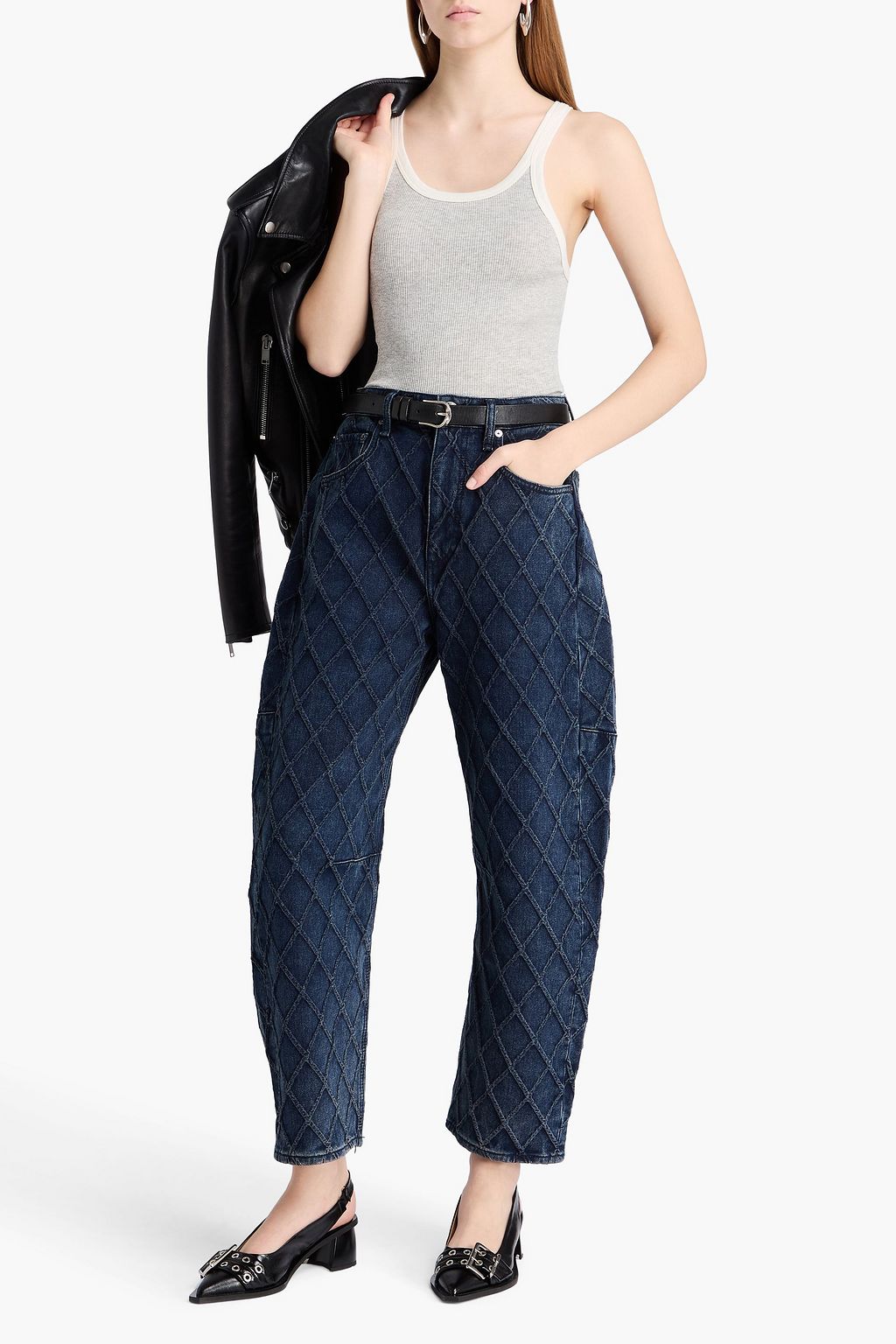 RAG & BONE Charlie cropped quilted high-rise barrel-leg jeans