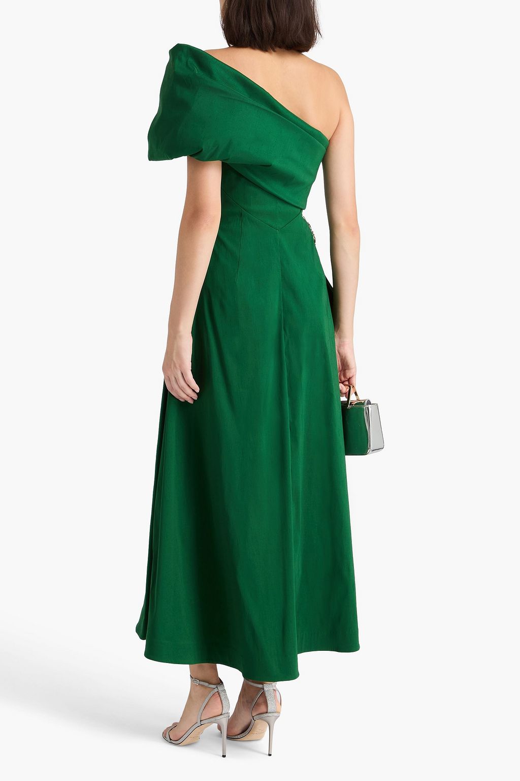 RACHEL GILBERT Archer one-shoulder embellished dupioni maxi dress