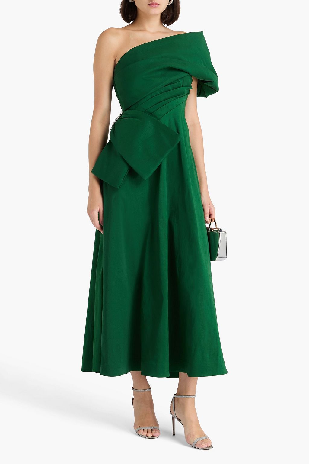 RACHEL GILBERT Archer one-shoulder embellished dupioni maxi dress