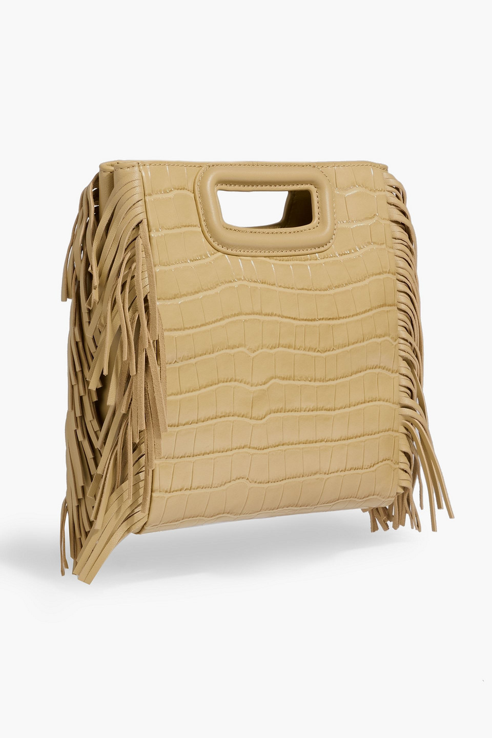 Maje Fringed Croc-effect Leather Cross-body Bag In Sand