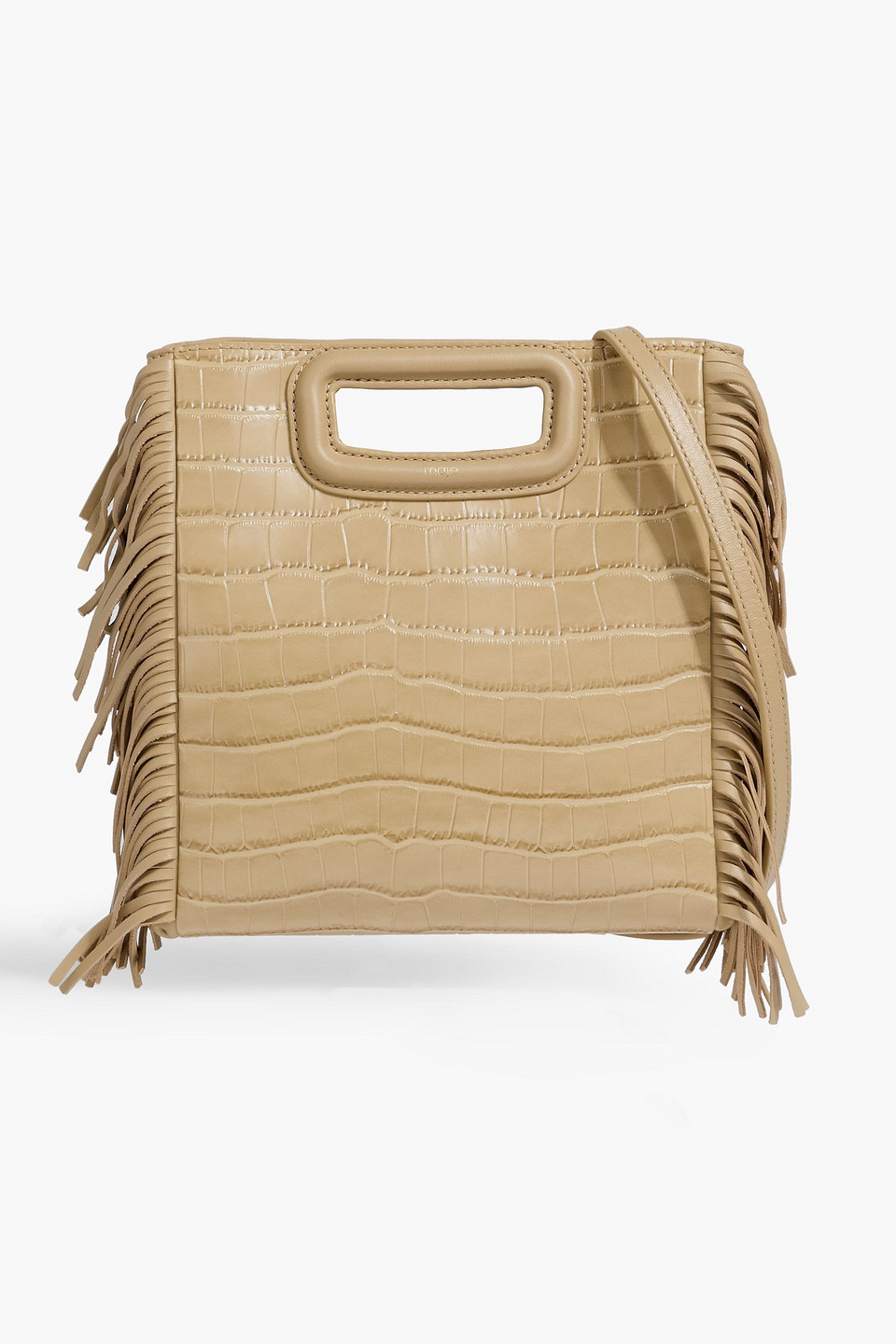 Maje Fringed Croc-effect Leather Cross-body Bag In Sand