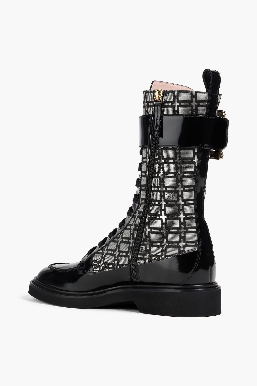 ROGER VIVIER Ranger embellished jacquard and patent-leather ankle boots