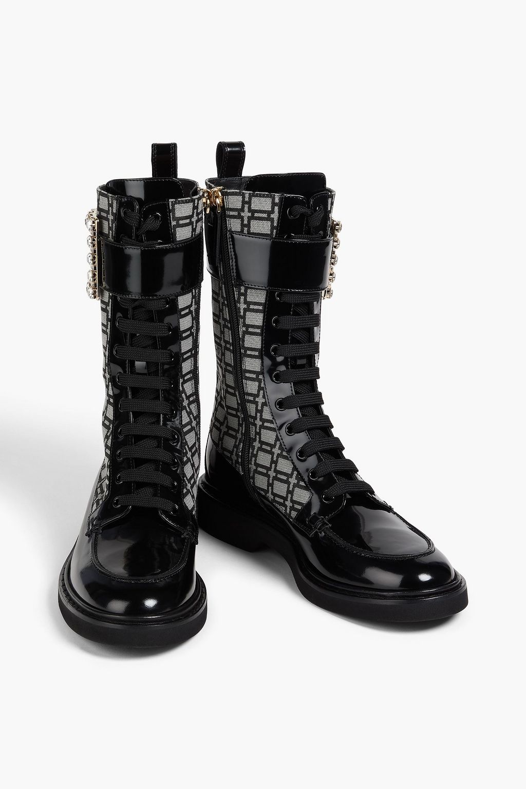 ROGER VIVIER Ranger embellished jacquard and patent-leather ankle boots