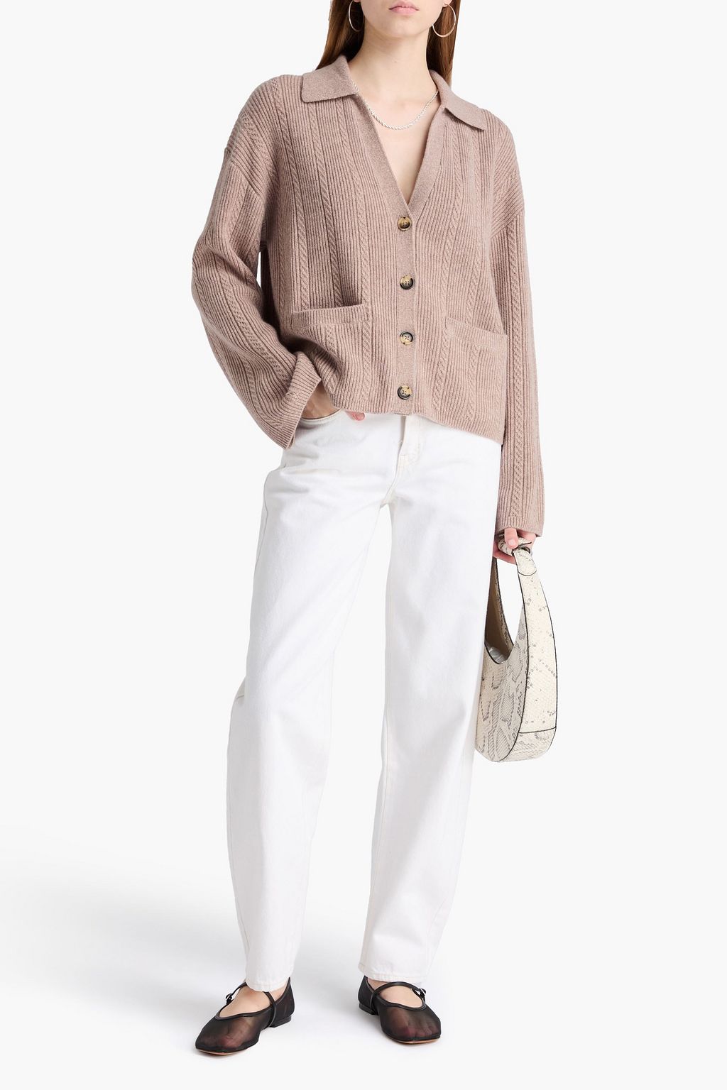 RAG & BONE كارديغان "مواد" من الكشمير بحبكة مجدولة