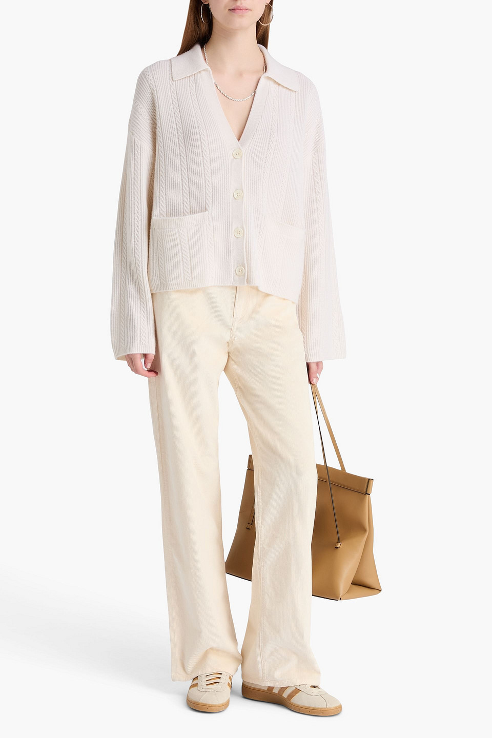  Rag & Bone - Cardigan „muad“ Aus Kaschmir Mit Zopfstrickmuster - Weiß - M 