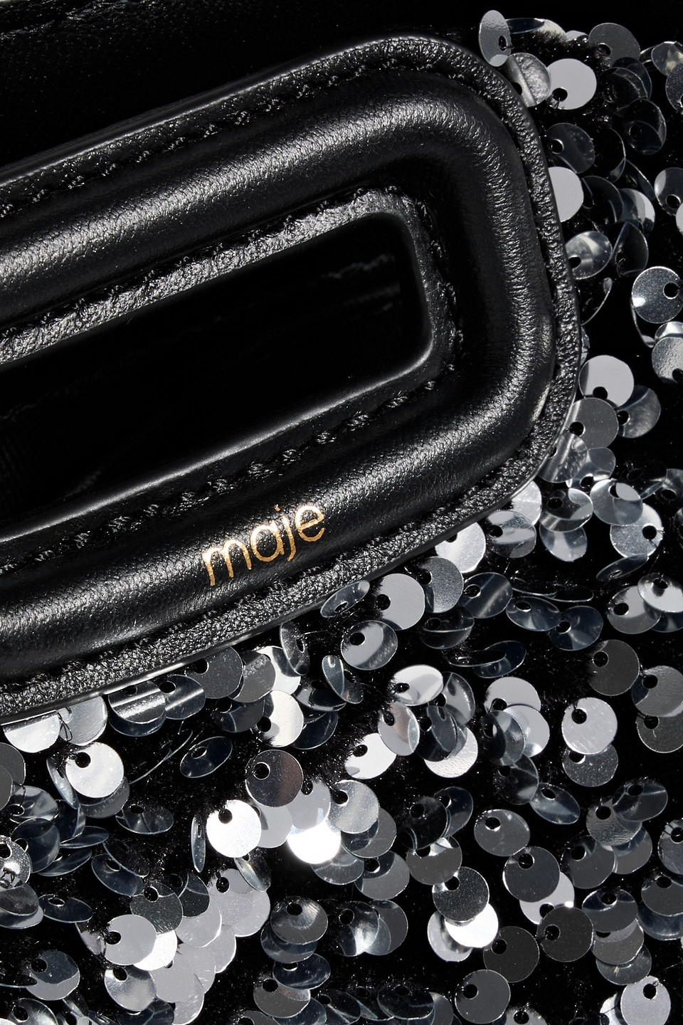 Maje Fringed Sequined Velvet Shoulder Bag In Black