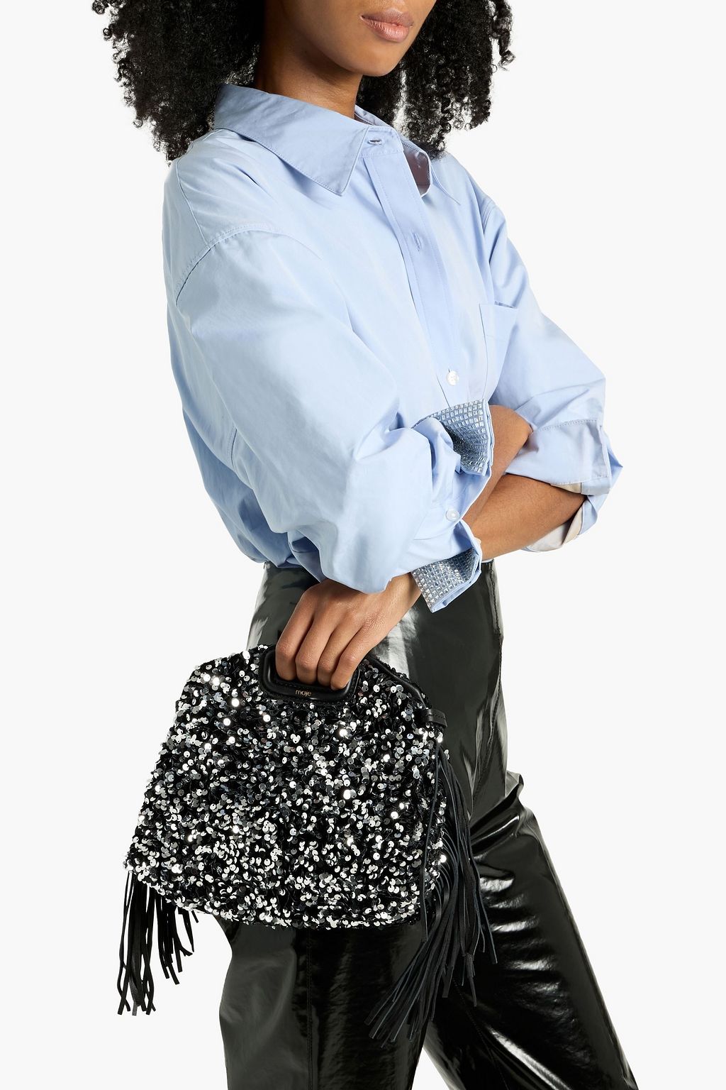 MAJE Fringed sequined velvet shoulder bag