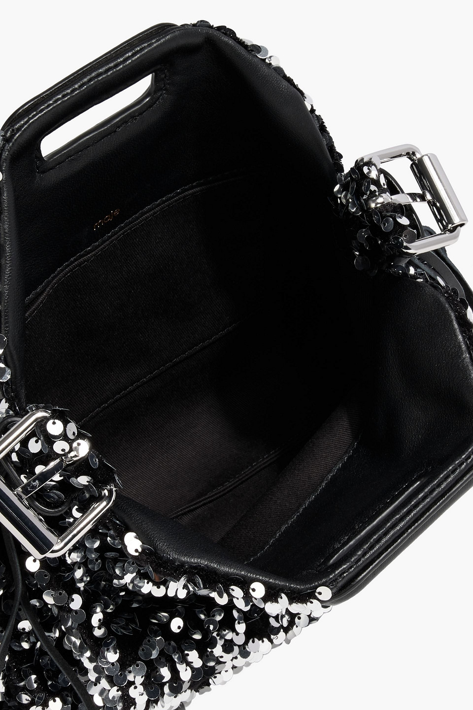 Maje Fringed Sequined Velvet Shoulder Bag In Black