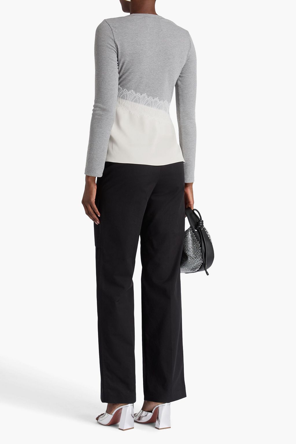 3.1 PHILLIP LIM Lace-trimmed ribbed jersey and satin top