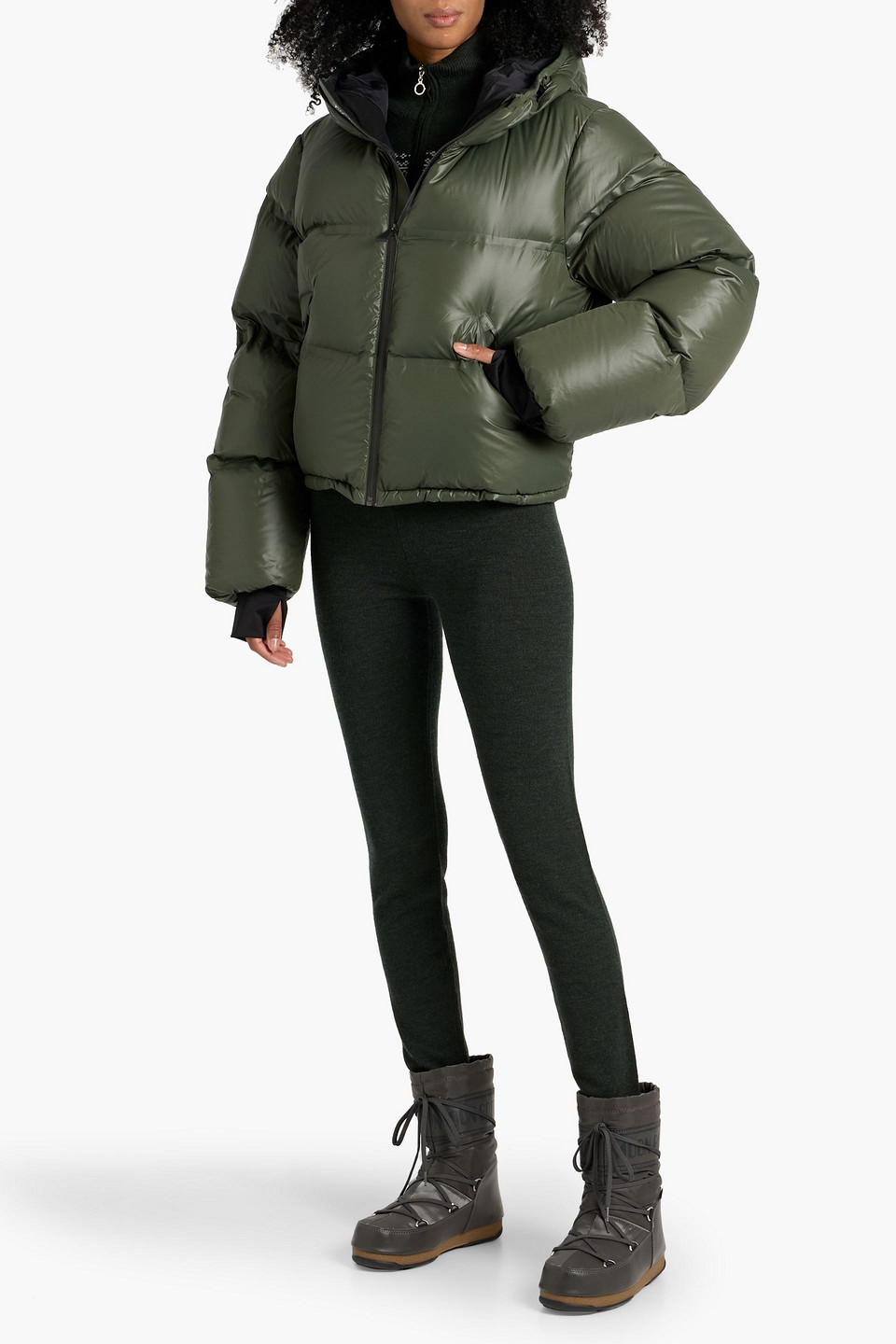 Aztech Mountain Minnie Nuke Cropped Quilted Down Ski Jacket In Green