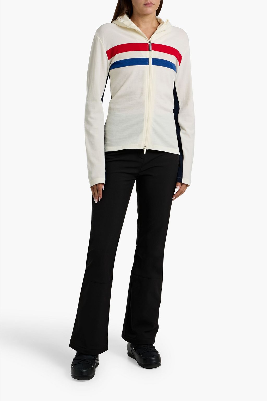 WE NORWEGIANS Striped wool-blend piqué hooded zip-up base layer