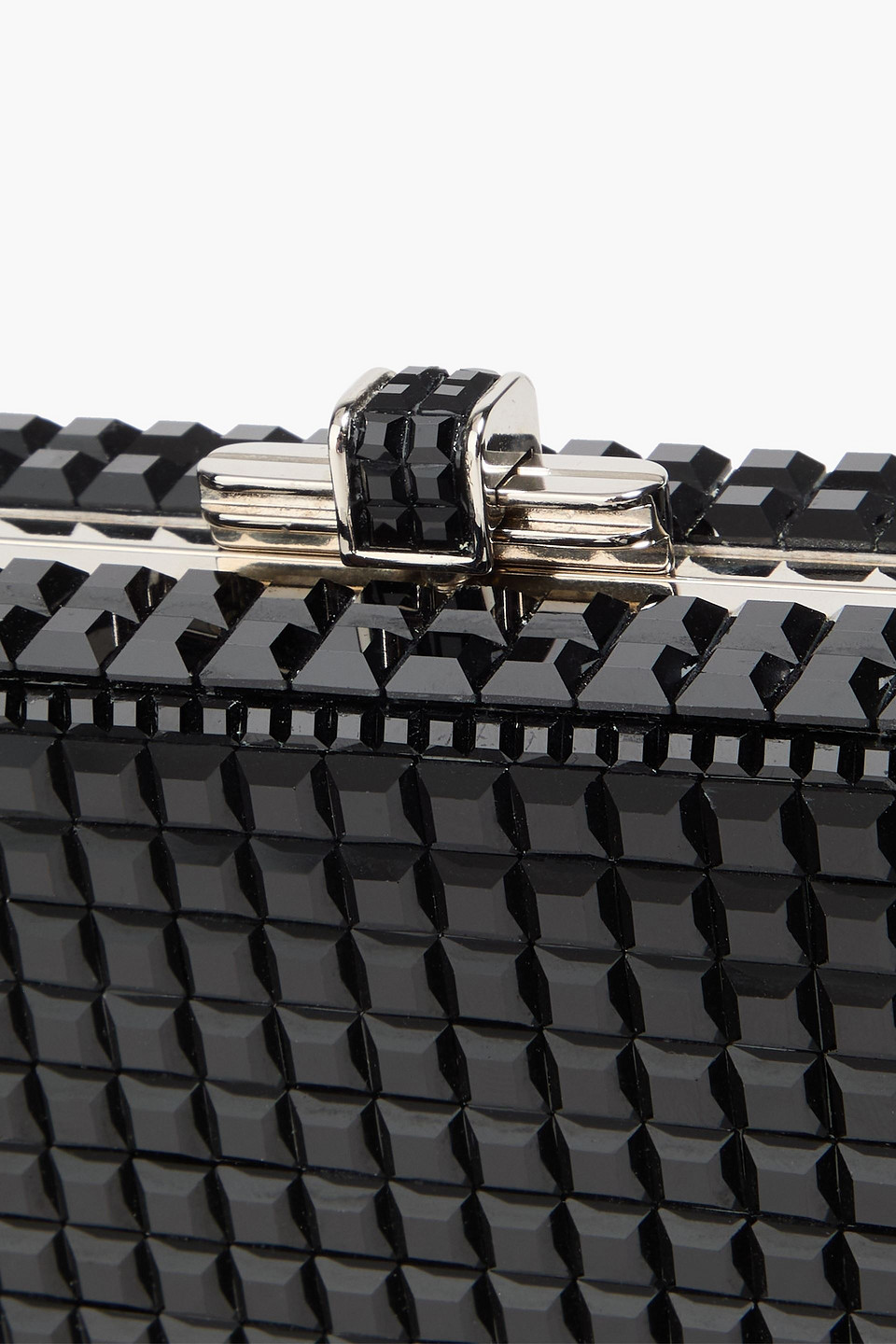 Judith Leiber Sleek Rectangle Crystal-embellished Silver-tone Clutch In Black
