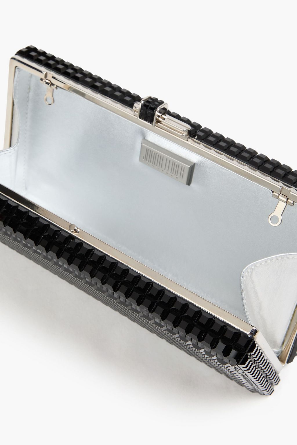 JUDITH LEIBER COUTURE Sleek Rectangle crystal-embellished silver-tone clutch