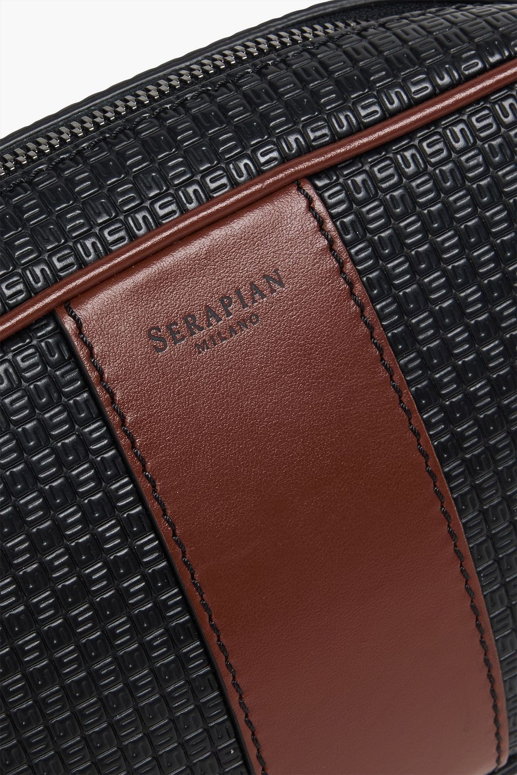 SERAPIAN Leather-trimmed embossed coated canvas pouch