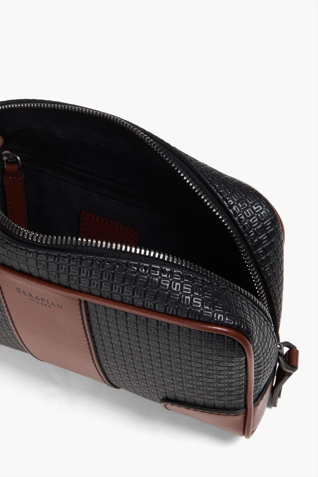 SERAPIAN Leather-trimmed embossed coated canvas pouch