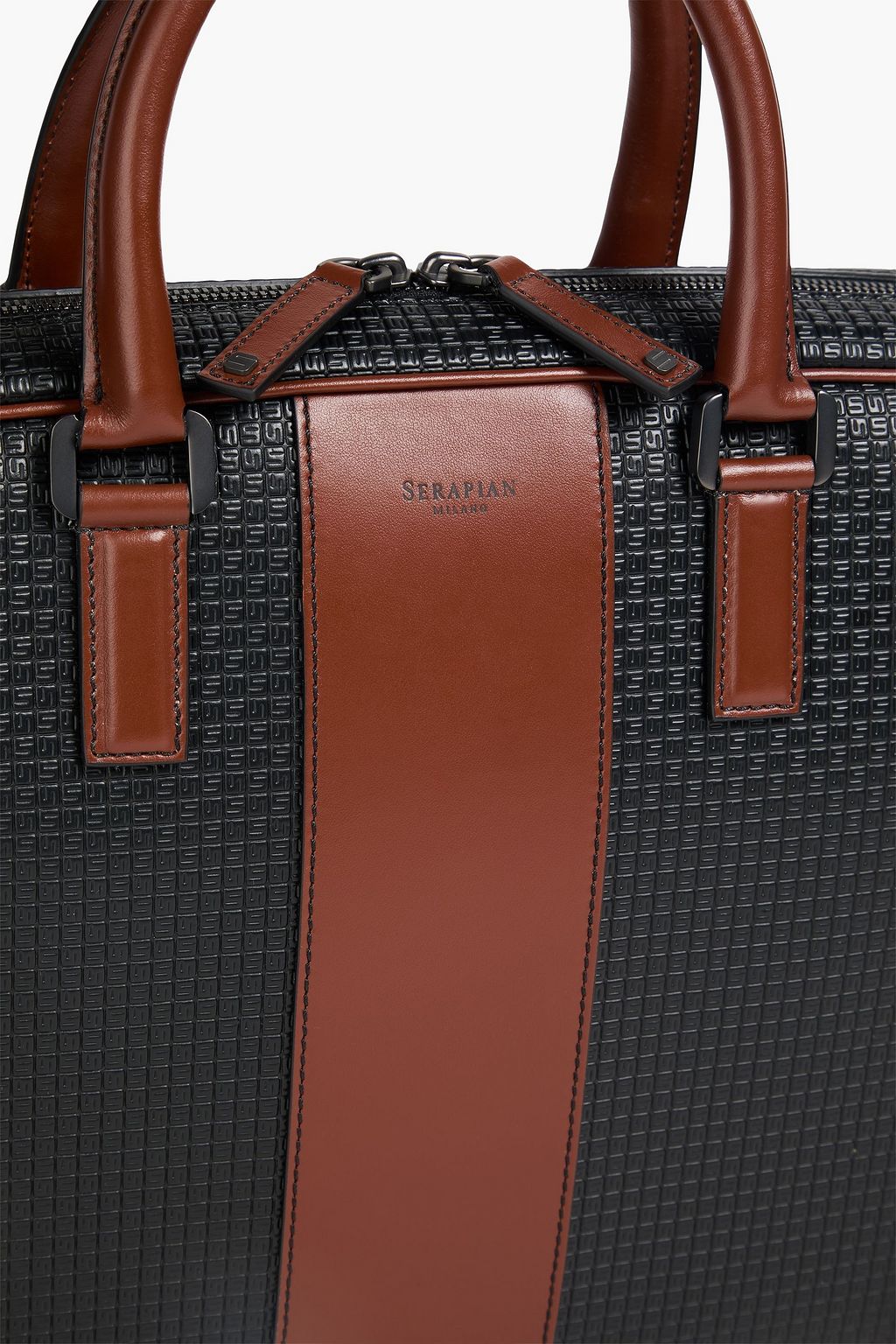 SERAPIAN Two-tone embossed coated-canvas and leather briefcase