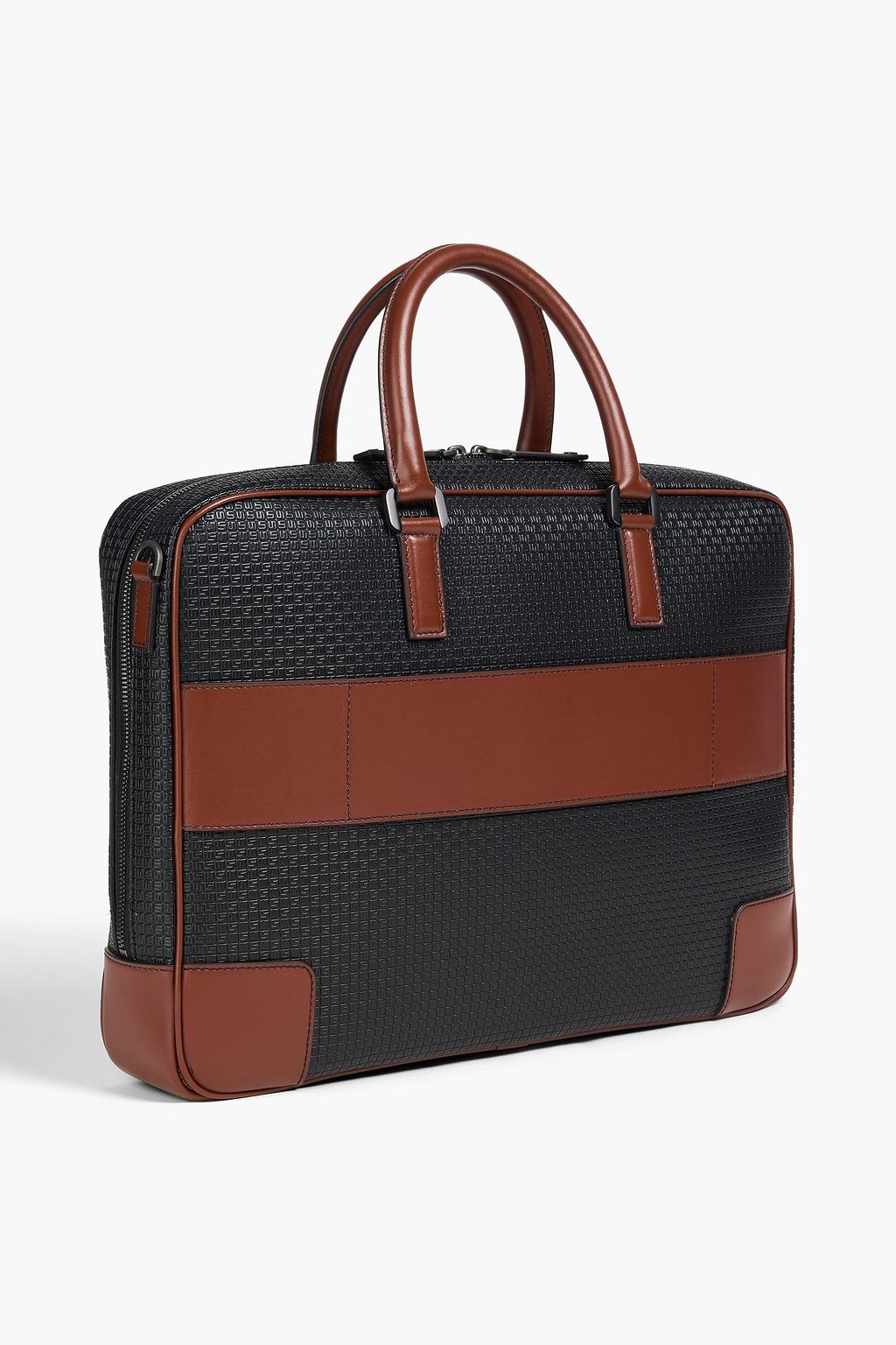 SERAPIAN Two-tone embossed coated-canvas and leather briefcase