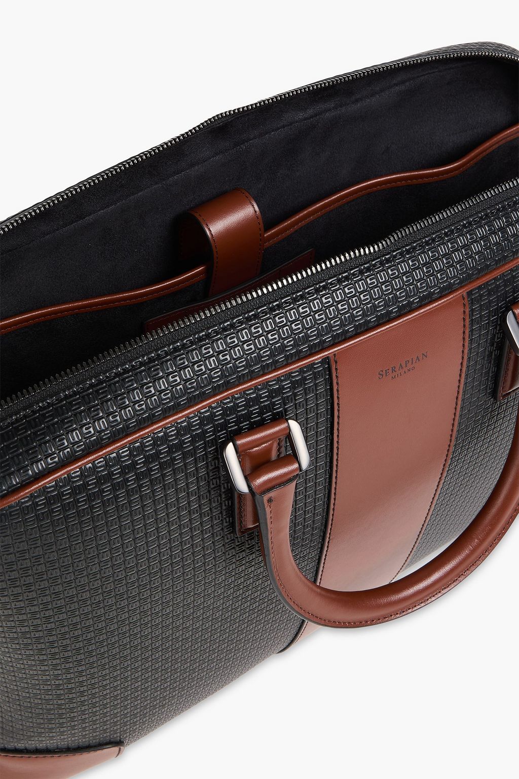 SERAPIAN Two-tone embossed coated-canvas and leather briefcase