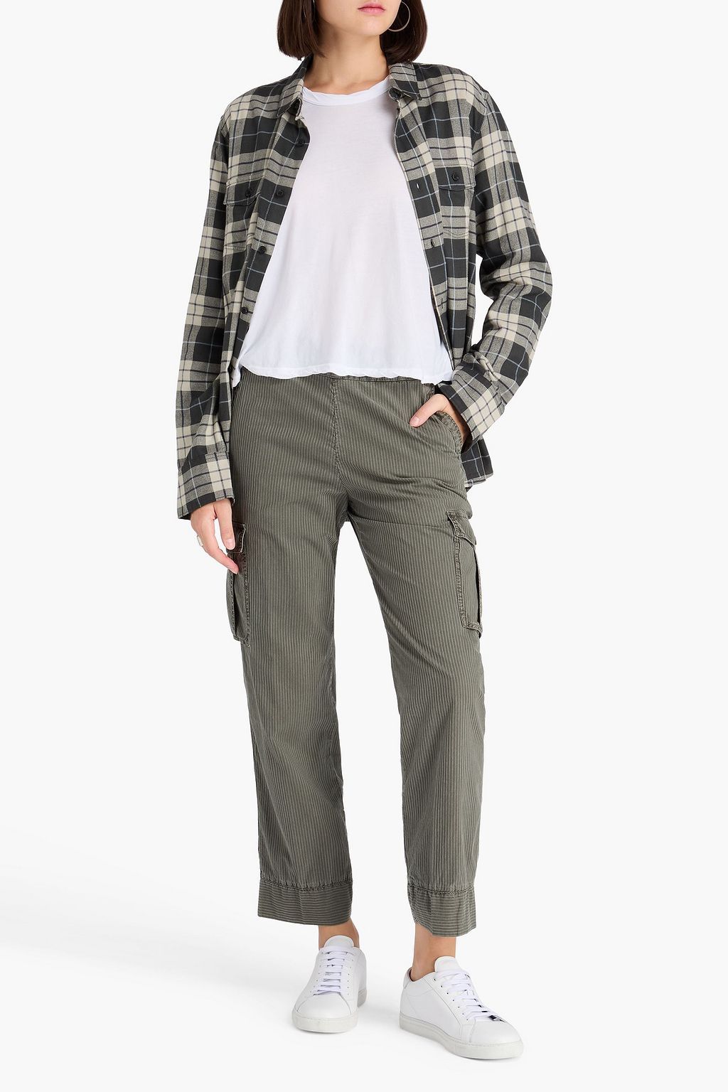 JAMES PERSE Striped cotton and lyocell-blend twill cargo pants
