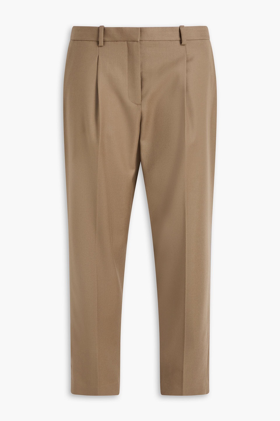 Theory Treeca Cropped Wool-flannel Tapered Trousers In Brown