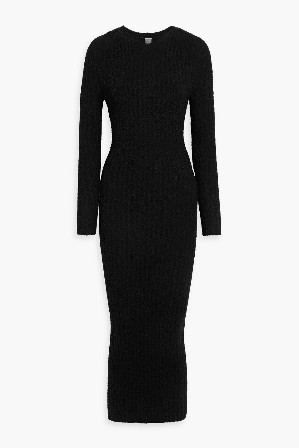 Totême Ribbed Bouclé-knit Wool-blend Midi Dress In Black