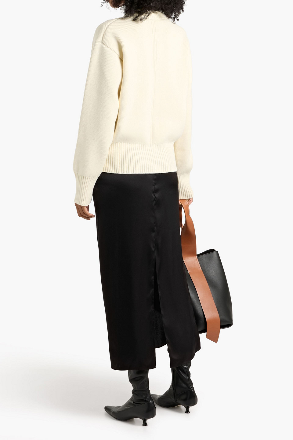 Veronica De Piante Bianca Washed-silk Midi Skirt In Black