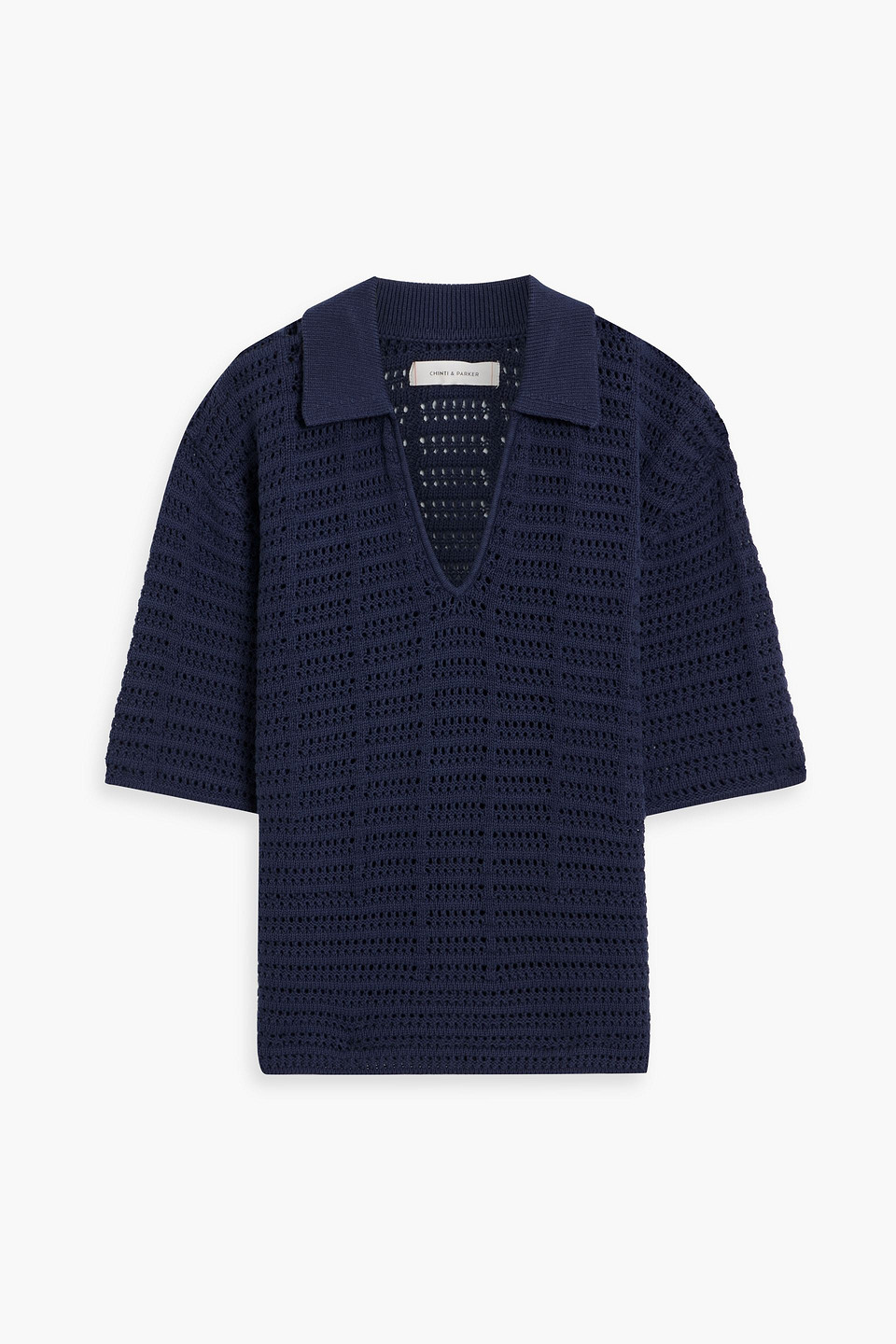 chinti and parker - crocheted cotton polo shirt - blue - xs