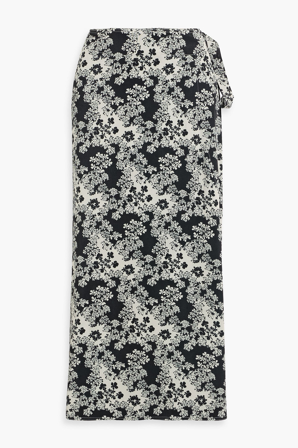 Totême Floral-print Stretch-jersey Midi Wrap Skirt In Black