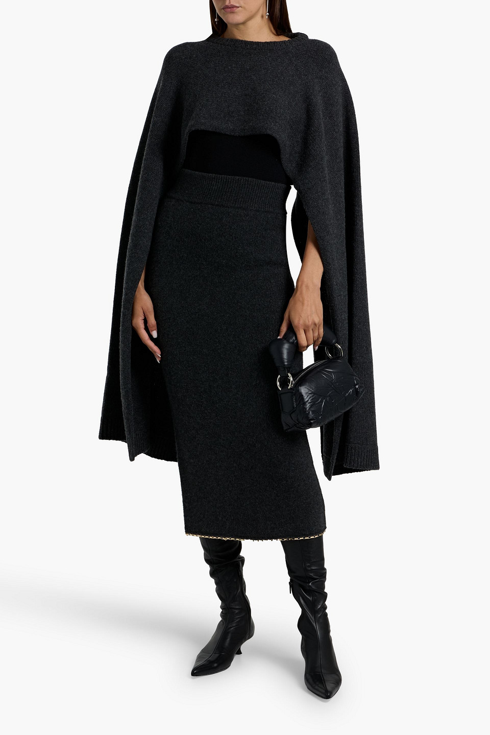 Totême Chain-embellished Wool-blend Midi Pencil Skirt In Black
