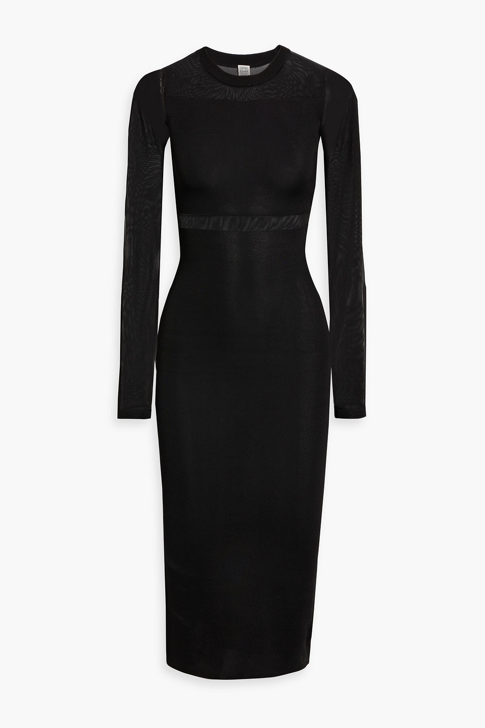 Totême Mesh-paneled Stretch-knit Midi Dress In Black
