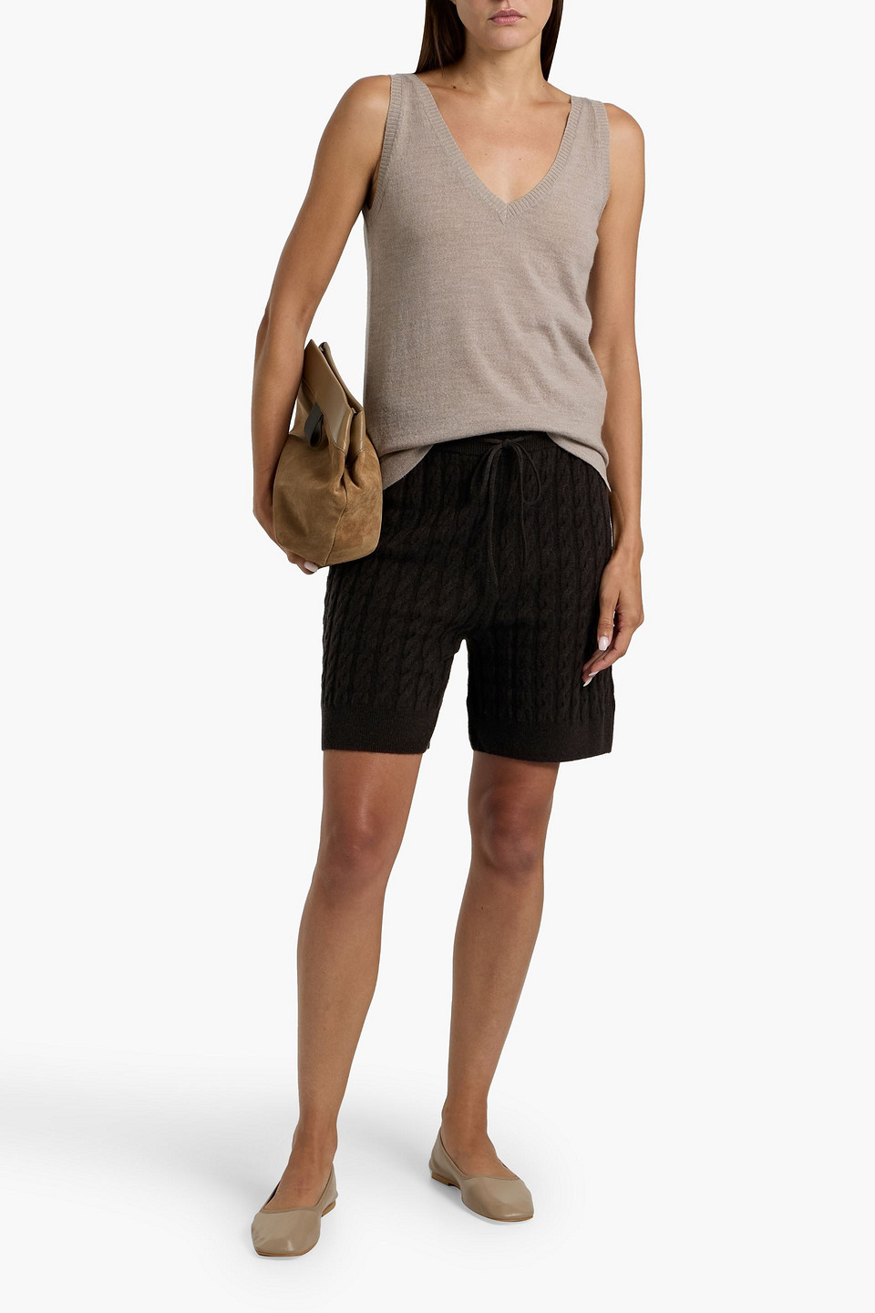 Totême Cable-knit Wool And Cashmere-blend Shorts In Black