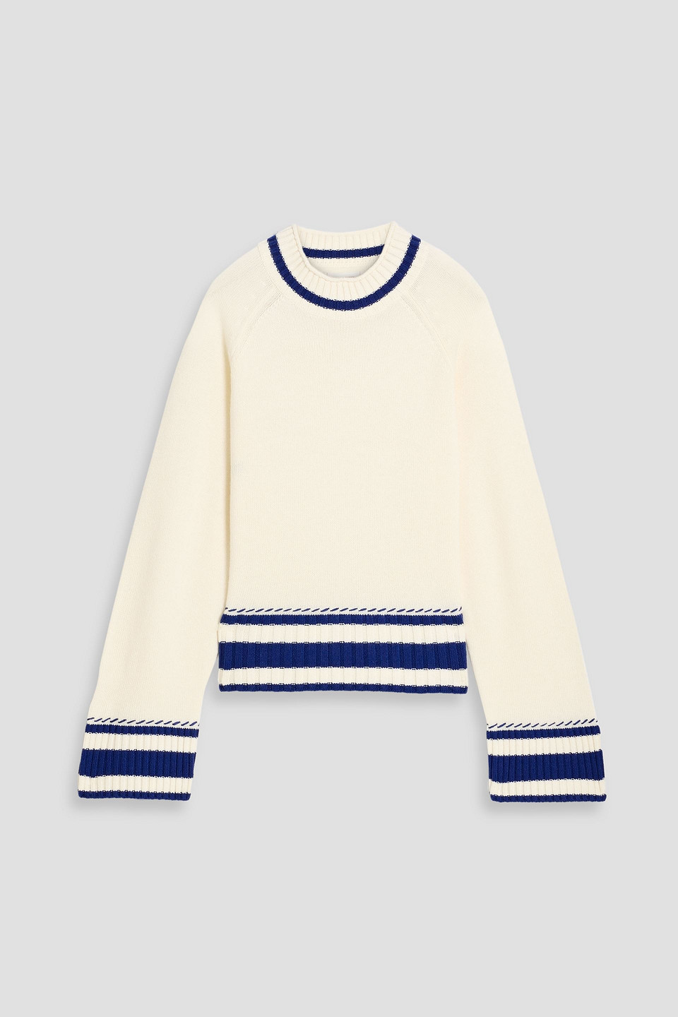 Chinti & Parker Guernsey Striped Wool And Cashmere-blend Sweater In White