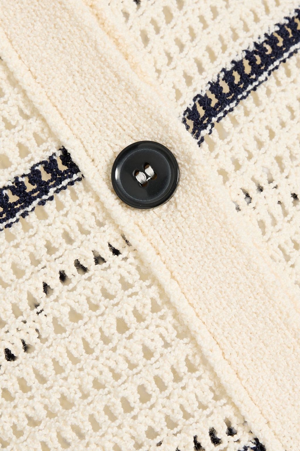 FRAME Striped crocheted cotton-blend cardigan