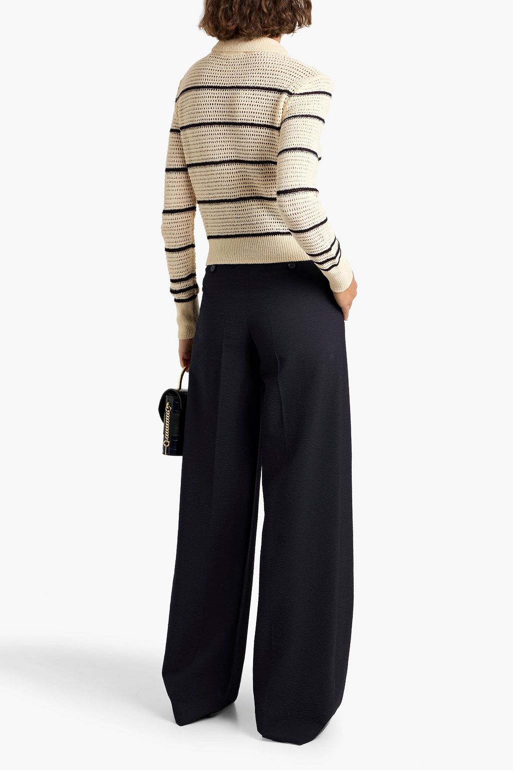 FRAME Striped crocheted cotton-blend cardigan