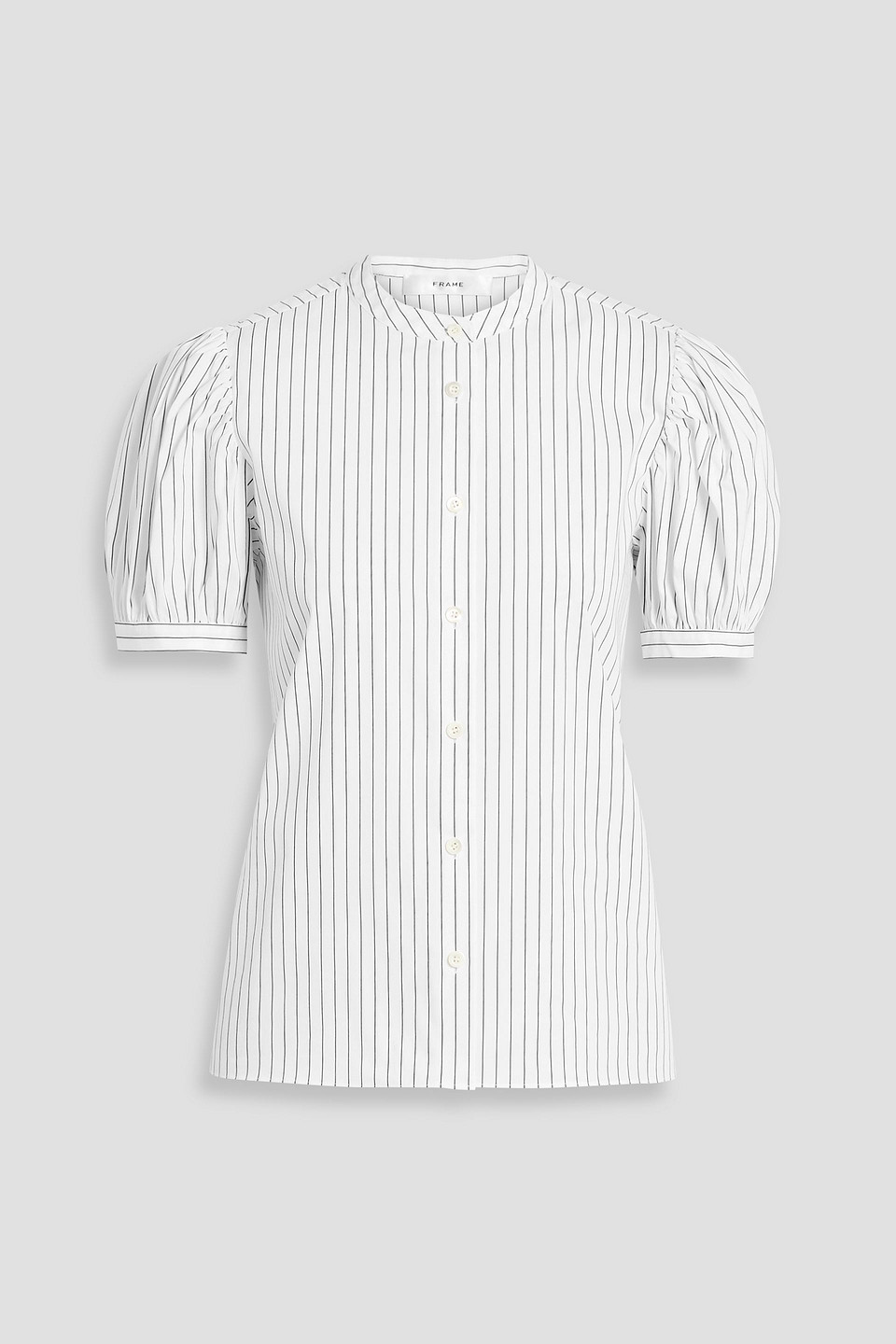 Frame The Gathered Striped Cotton-blend Poplin Top In White