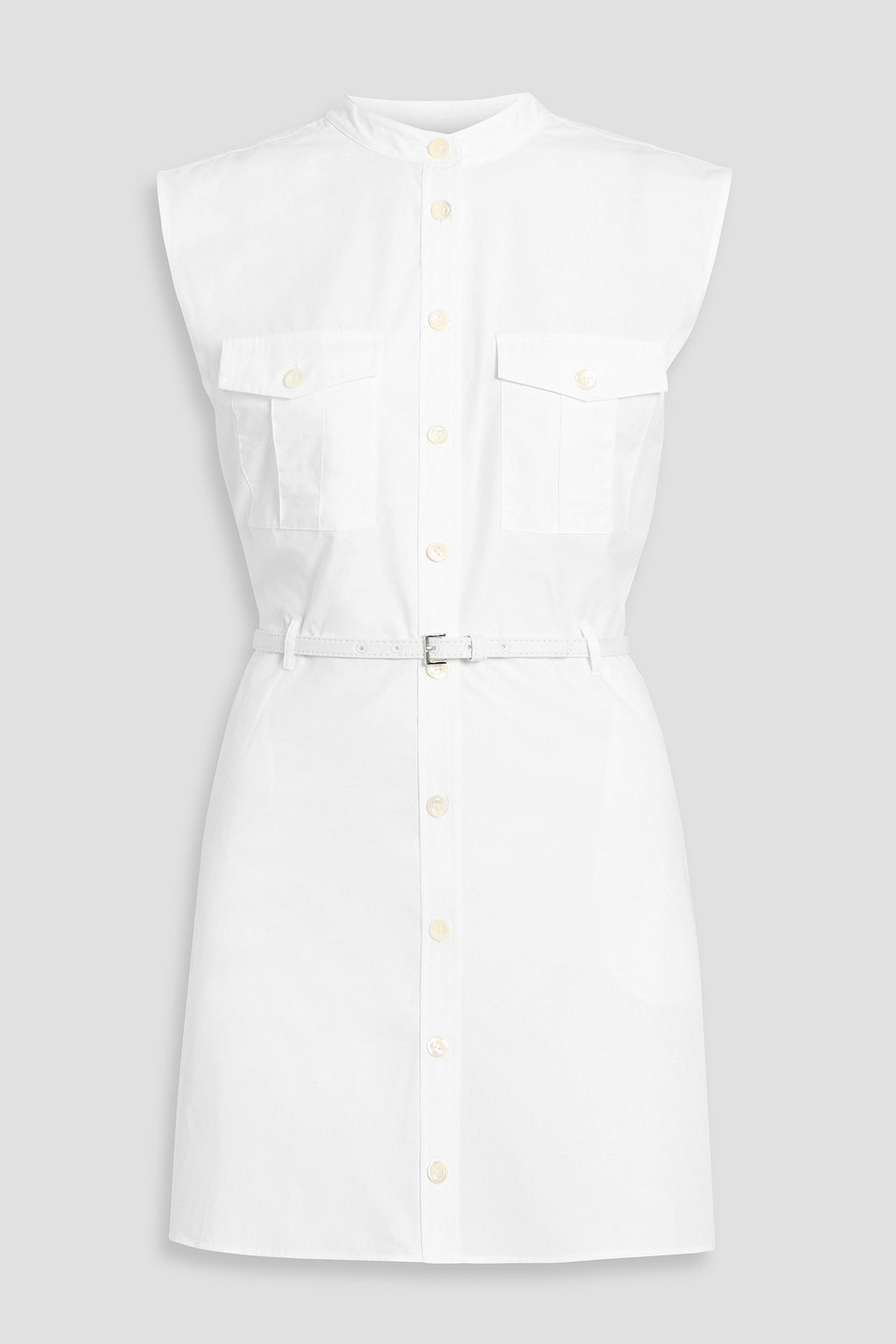Frame The Safari Belted Cotton-poplin Mini Dress In White