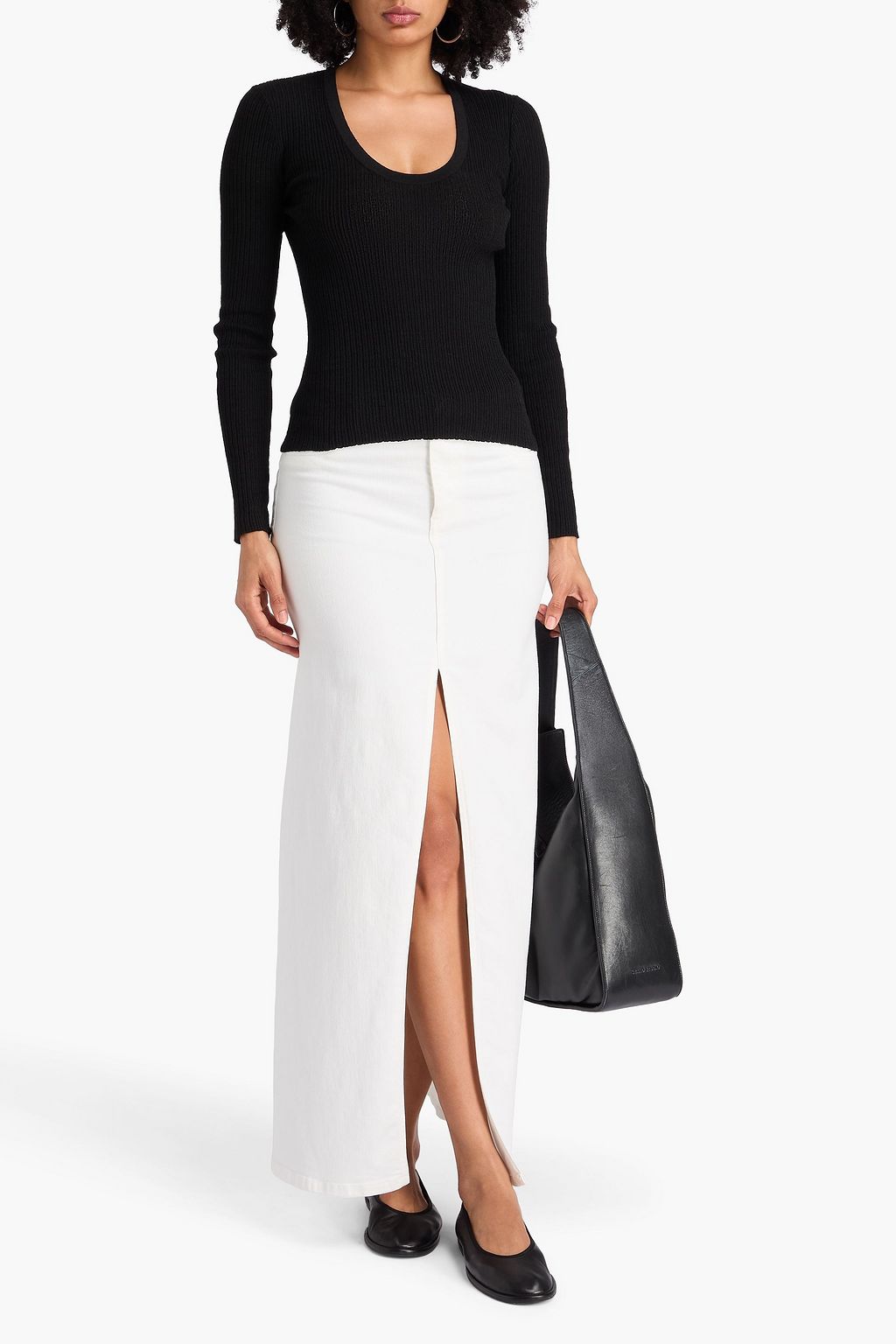 JAMES PERSE Geripptes Oberteil aus Stretch-Jersey aus einer Leinenmischung