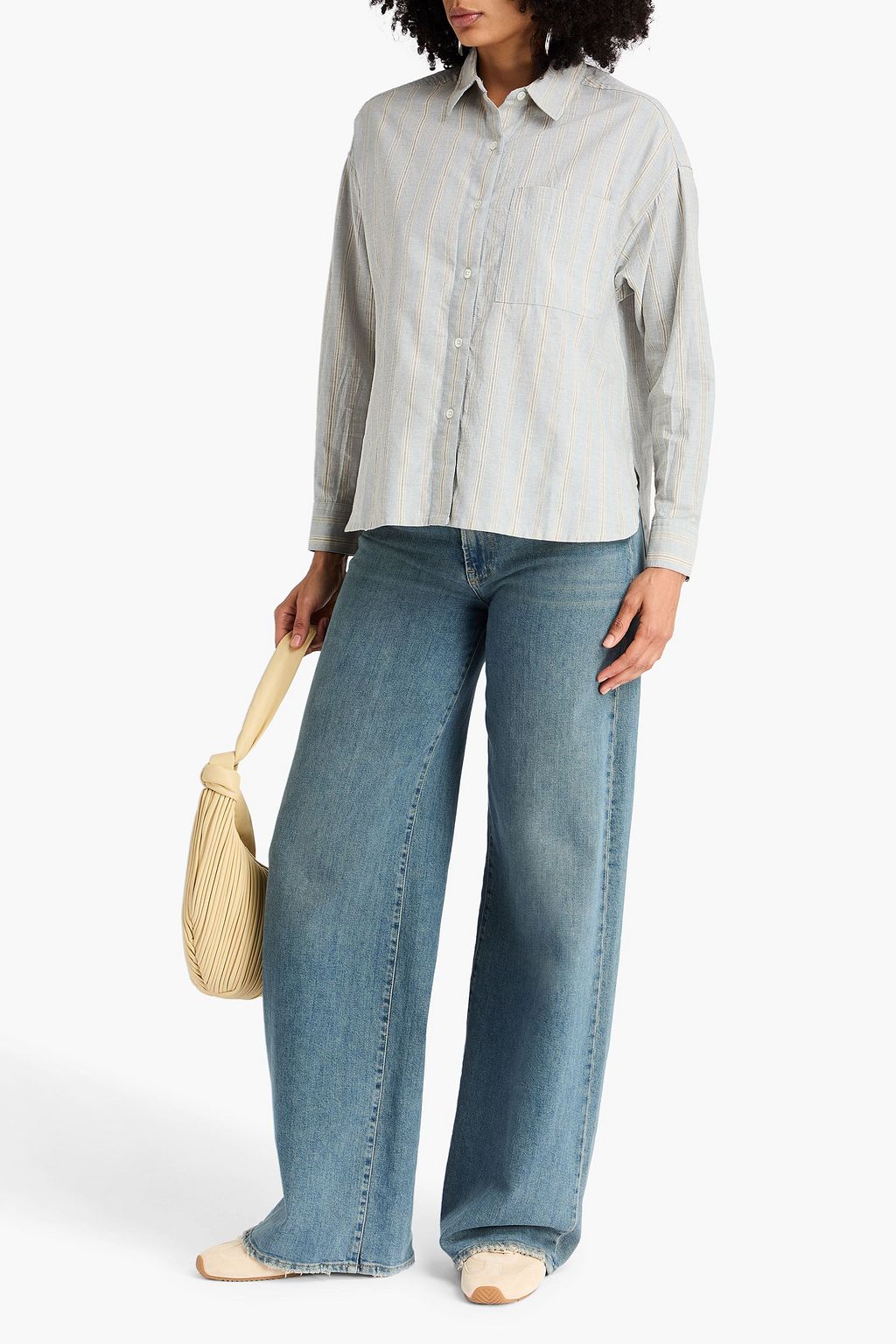 JAMES PERSE قميص من مزيج الكتّان والقطن بتصميم مخطط