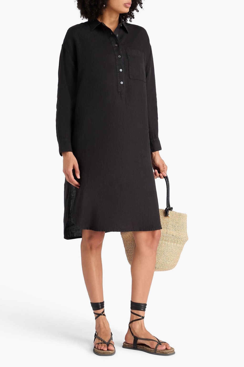 Linen shirt dress - black - 0