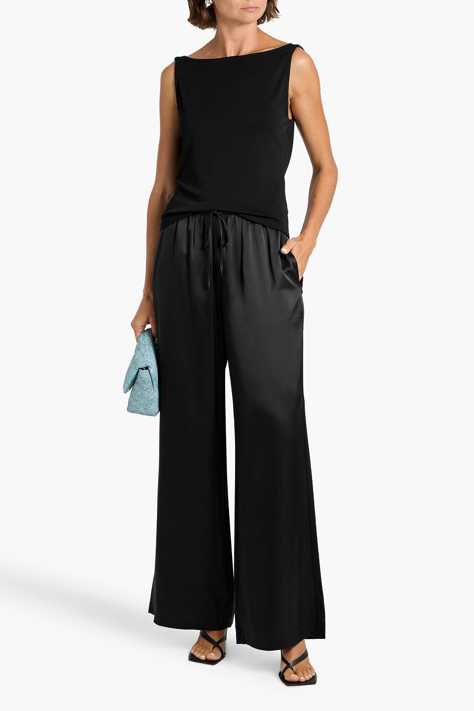 Frame The Silk Drawstring Lounge Pants In Black