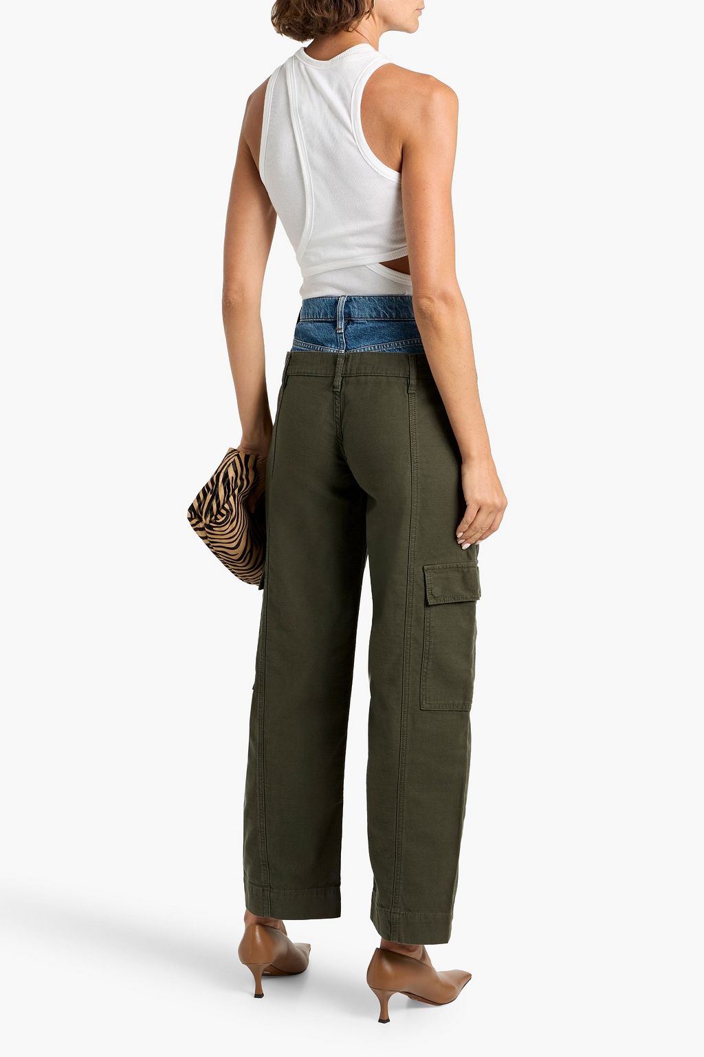 FRAME Le Mix denim-trimmed cotton-canvas cargo pants